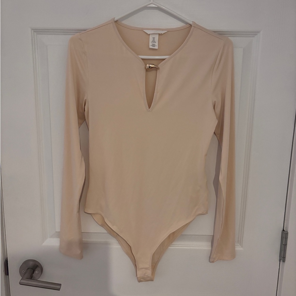 Cream Long Sleeve Bodysuit with Gold detail